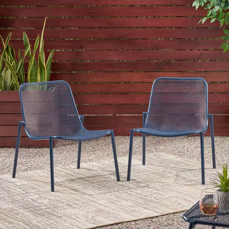 2pcs Stackable Chairs, Outdoor Seats Dining Chair with Large Backrest, Patio Metal Bistro Chair, Armless King Chairs for Porch Yard Garden