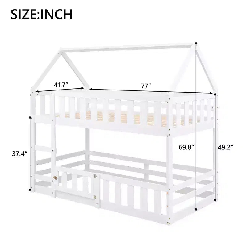GDFStudio Perez House Bunk Bed with Fence and Door