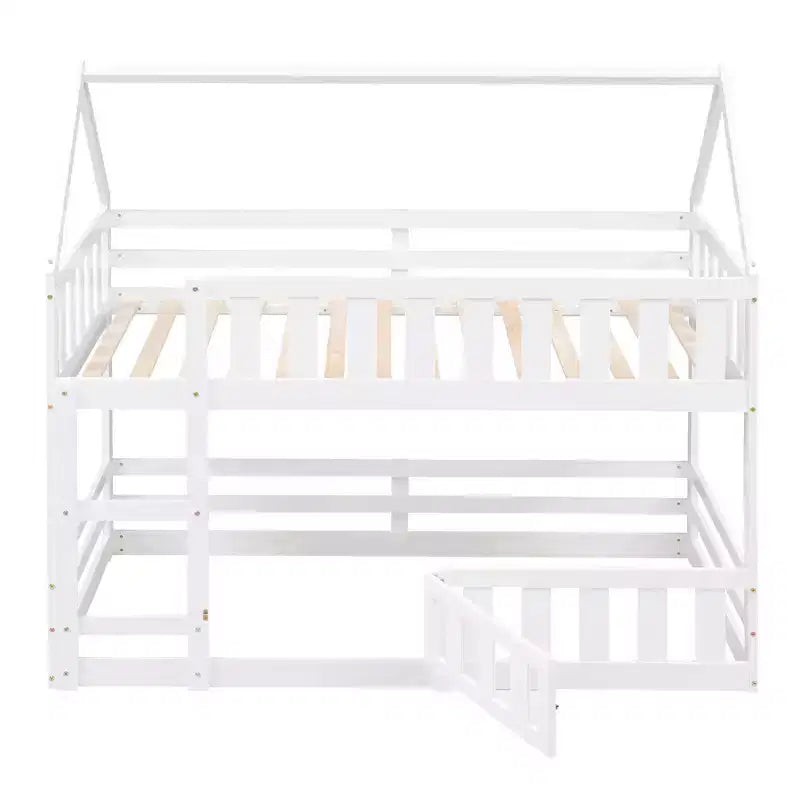 GDFStudio Perez House Bunk Bed with Fence and Door