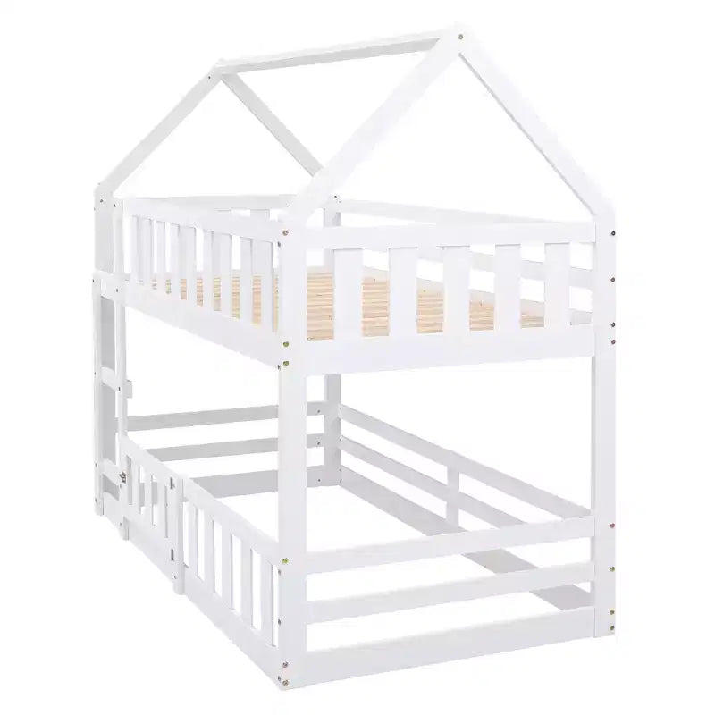 GDFStudio Perez House Bunk Bed with Fence and Door