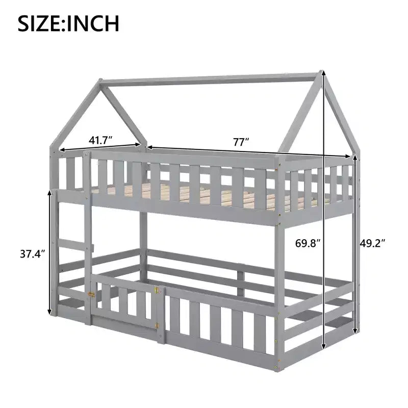 GDFStudio Perez House Bunk Bed with Fence and Door