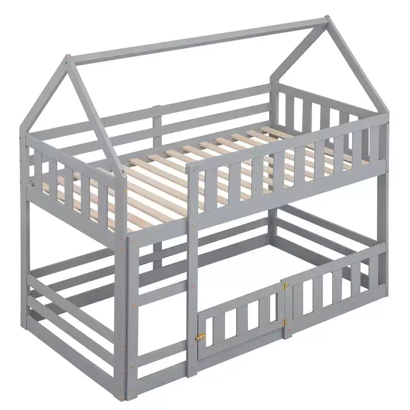 GDFStudio Perez House Bunk Bed with Fence and Door