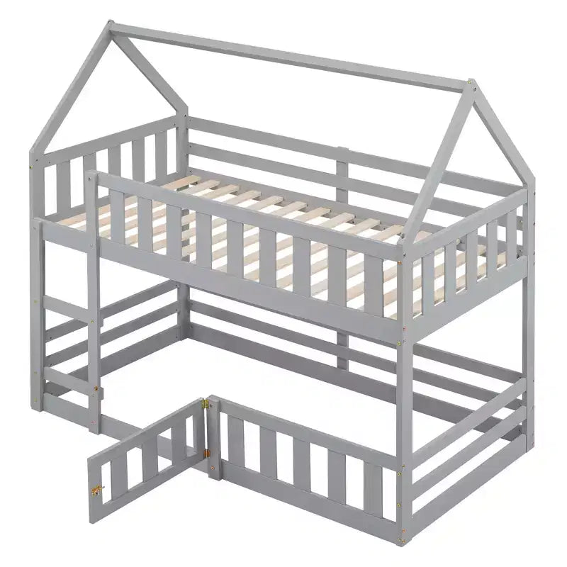 GDFStudio Perez House Bunk Bed with Fence and Door