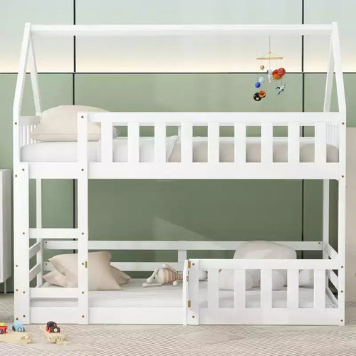GDFStudio Perez House Bunk Bed with Fence and Door