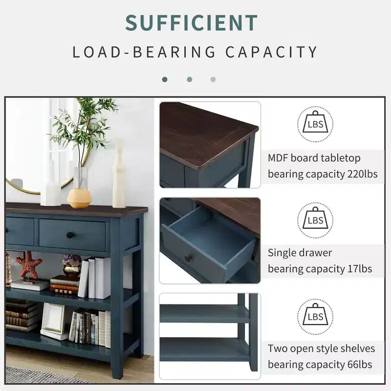 TUYOHW 50 Mid-Century Console Table with 3 Drawers,Solid Wood Frame Entryway Table with 2-Tier Shelves for Living Room,Hallway,220lb Capacity