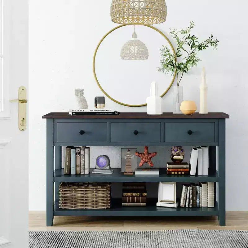 TUYOHW 50 Mid-Century Console Table with 3 Drawers,Solid Wood Frame Entryway Table with 2-Tier Shelves for Living Room,Hallway,220lb Capacity
