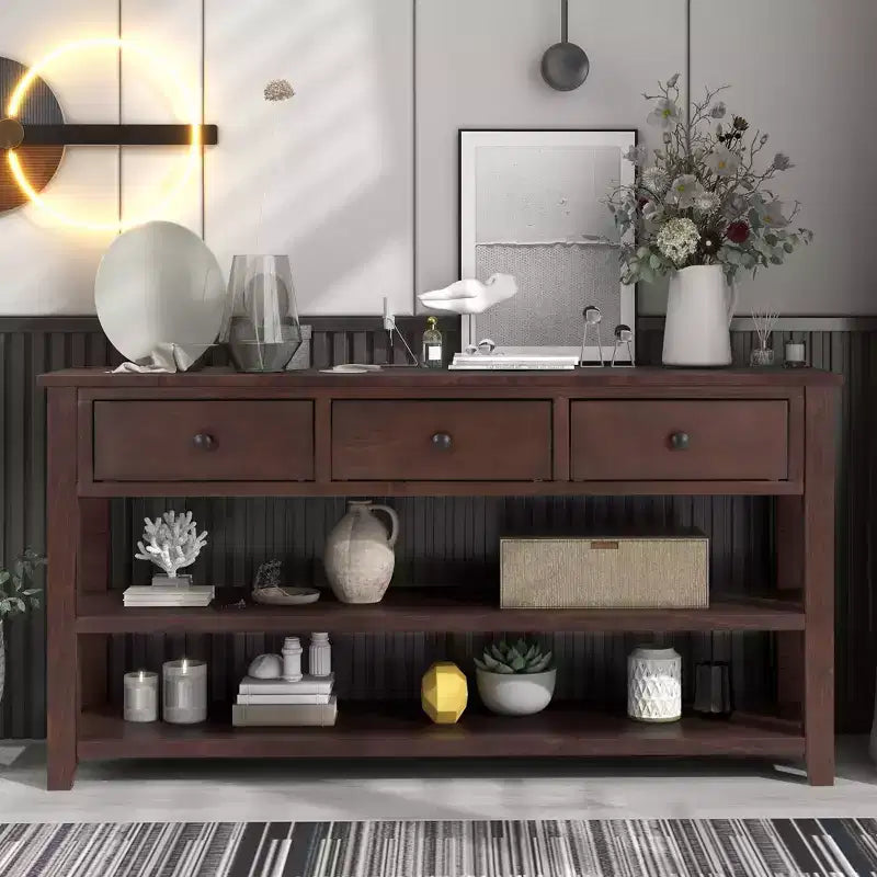 TUYOHW 50 Mid-Century Console Table with 3 Drawers,Solid Wood Frame Entryway Table with 2-Tier Shelves for Living Room,Hallway,220lb Capacity