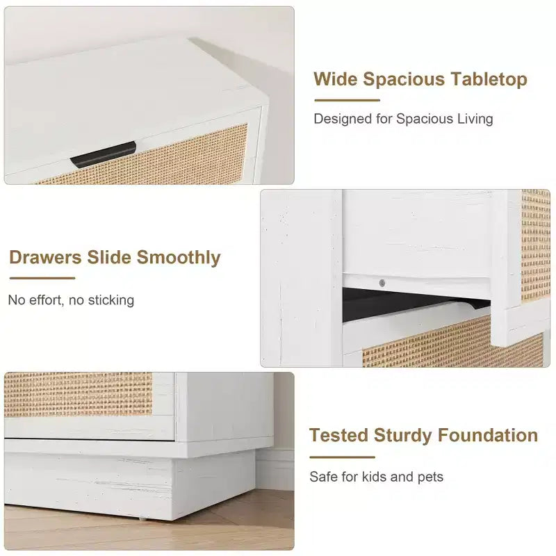 5 Drawer Rattan Dresser for Bedroom, Integrated Cabinet Body & Legs Design, Wooden Chest of Drawers for Hallways, Entryways and Closet, Easy Assembly
