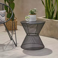 MAYEERTY Outdoor Iron Frame Side Table, Hourglass Shape Mesh Top Round Silhouette Table, Durable Bold Patio Accent Table