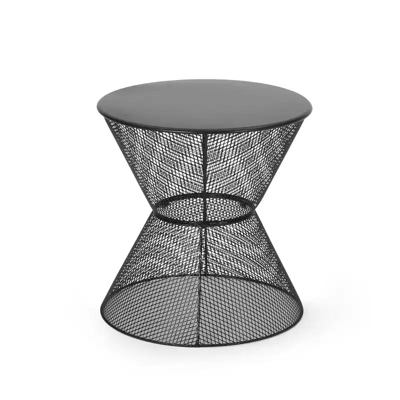 MAYEERTY Outdoor Iron Frame Side Table, Hourglass Shape Mesh Top Round Silhouette Table, Durable Bold Patio Accent Table