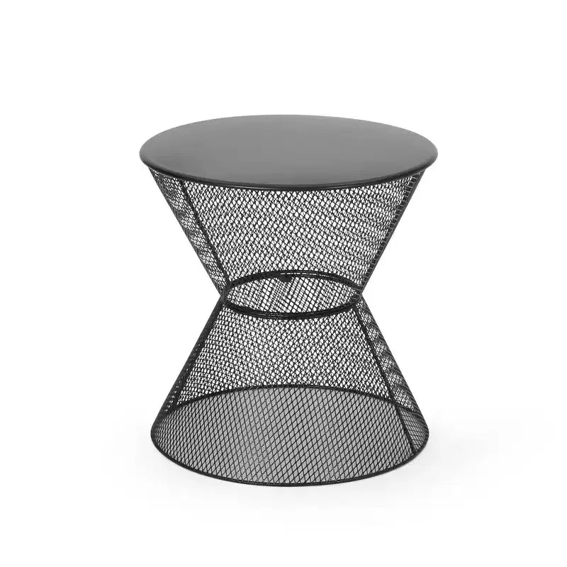 MAYEERTY Outdoor Iron Frame Side Table, Hourglass Shape Mesh Top Round Silhouette Table, Durable Bold Patio Accent Table