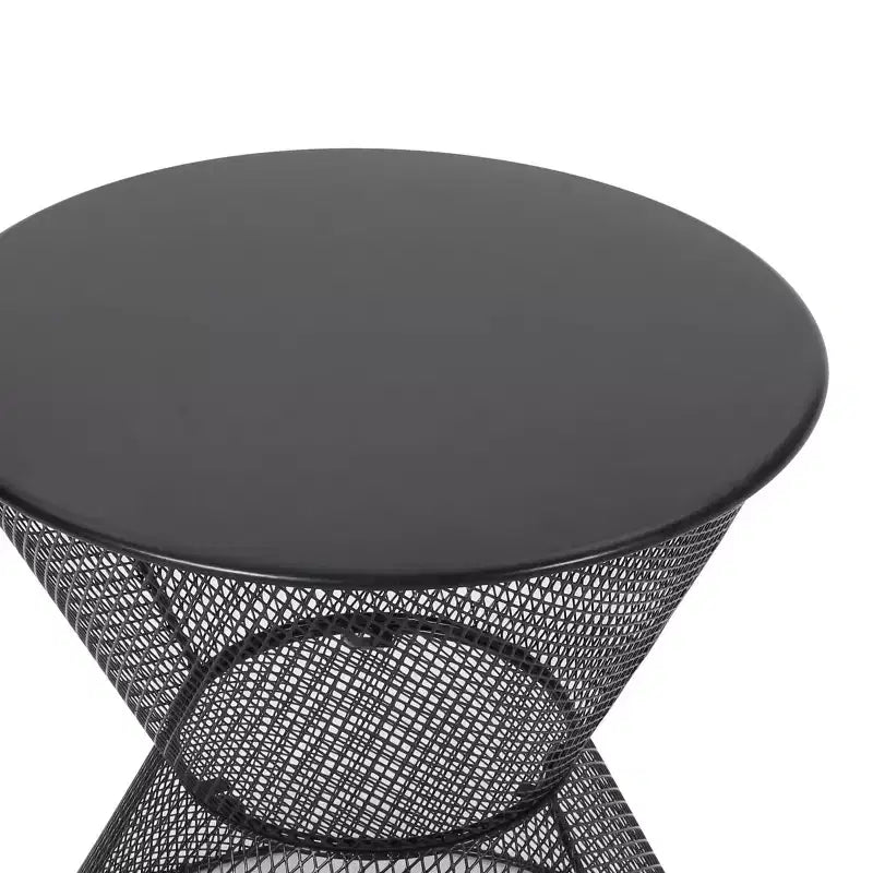 MAYEERTY Outdoor Iron Frame Side Table, Hourglass Shape Mesh Top Round Silhouette Table, Durable Bold Patio Accent Table