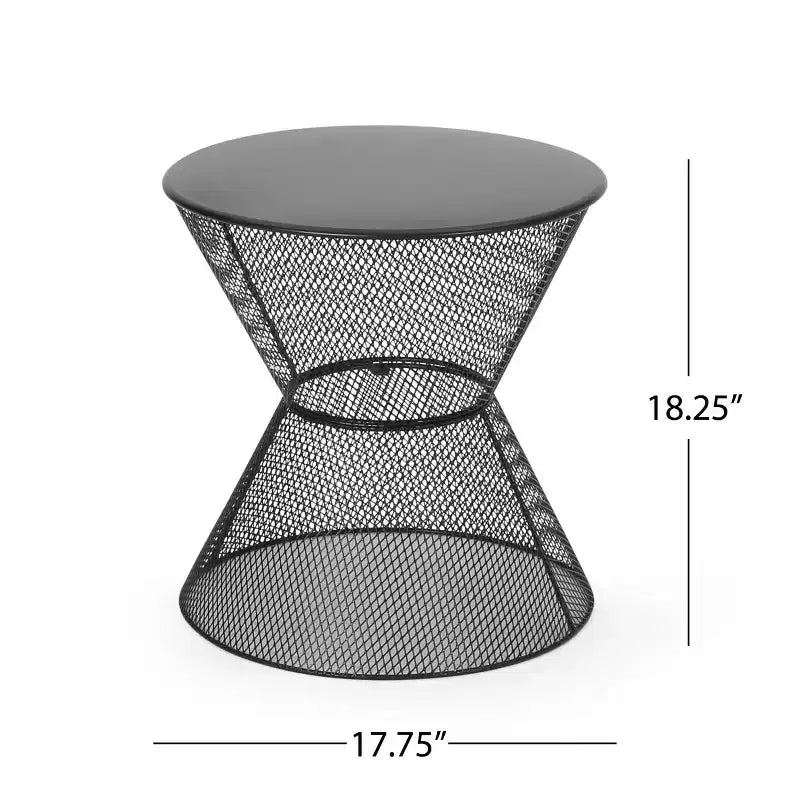 MAYEERTY Outdoor Iron Frame Side Table, Hourglass Shape Mesh Top Round Silhouette Table, Durable Bold Patio Accent Table