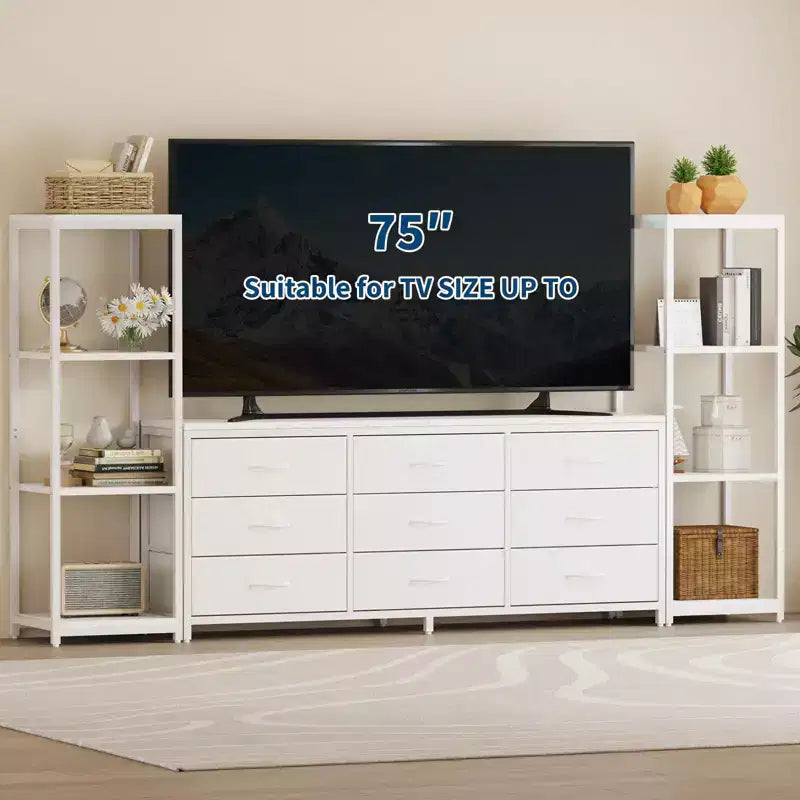 COZONY TV Stand Entertainment Center with 9 Fabric Drawers & Industrial Shelves for TVs up to 75 Inches