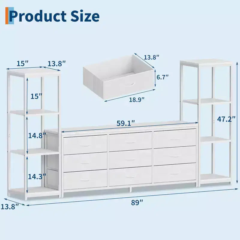 COZONY TV Stand Entertainment Center with 9 Fabric Drawers & Industrial Shelves for TVs up to 75 Inches