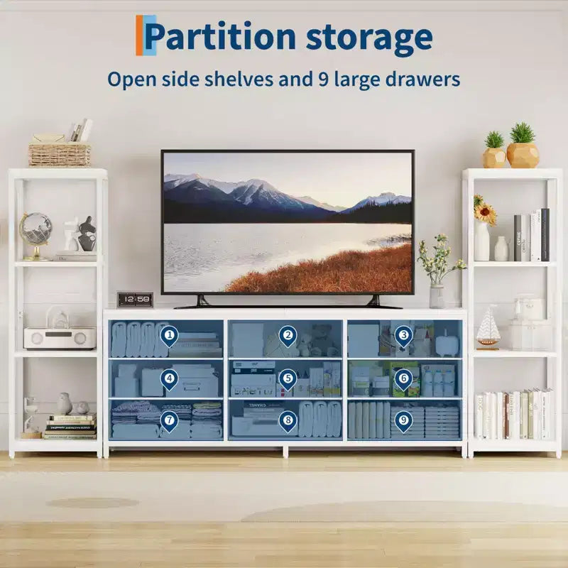 COZONY TV Stand Entertainment Center with 9 Fabric Drawers & Industrial Shelves for TVs up to 75 Inches