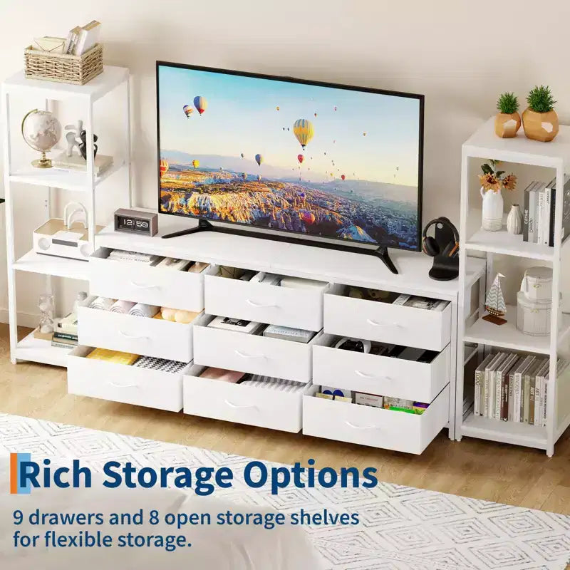 COZONY TV Stand Entertainment Center with 9 Fabric Drawers & Industrial Shelves for TVs up to 75 Inches