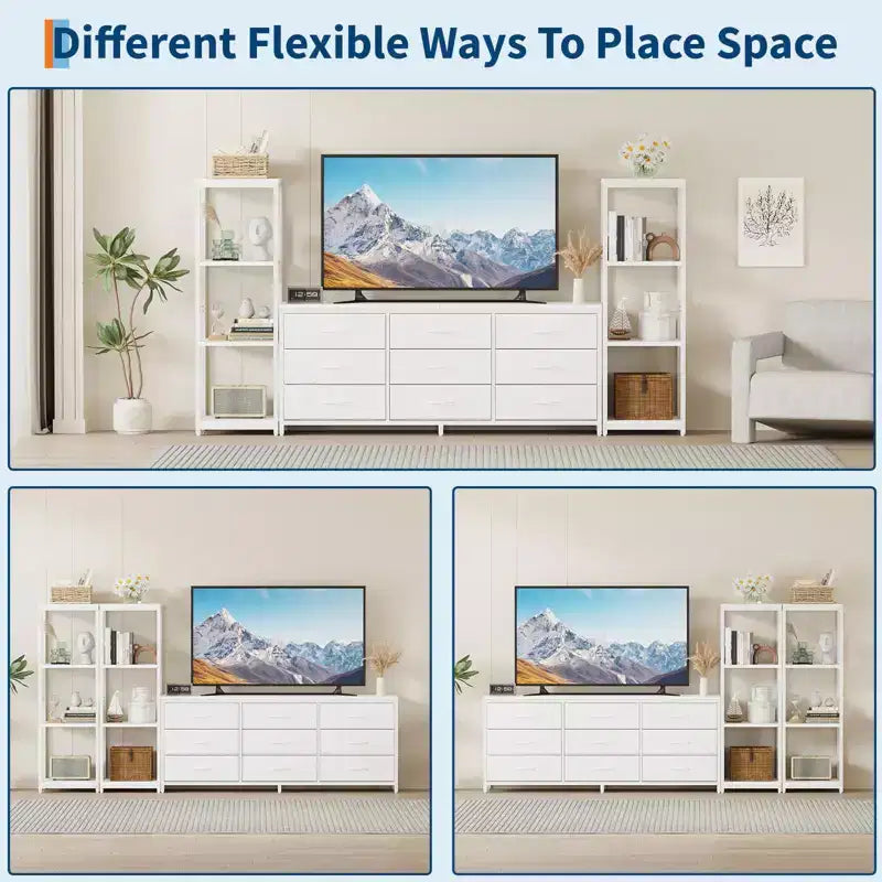 COZONY TV Stand Entertainment Center with 9 Fabric Drawers & Industrial Shelves for TVs up to 75 Inches