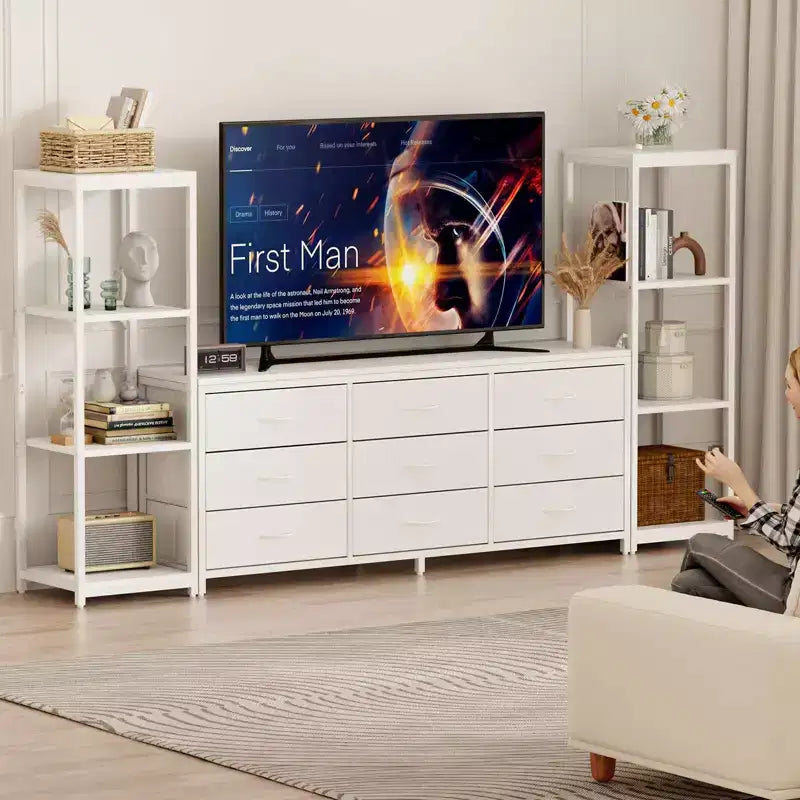 COZONY TV Stand Entertainment Center with 9 Fabric Drawers & Industrial Shelves for TVs up to 75 Inches