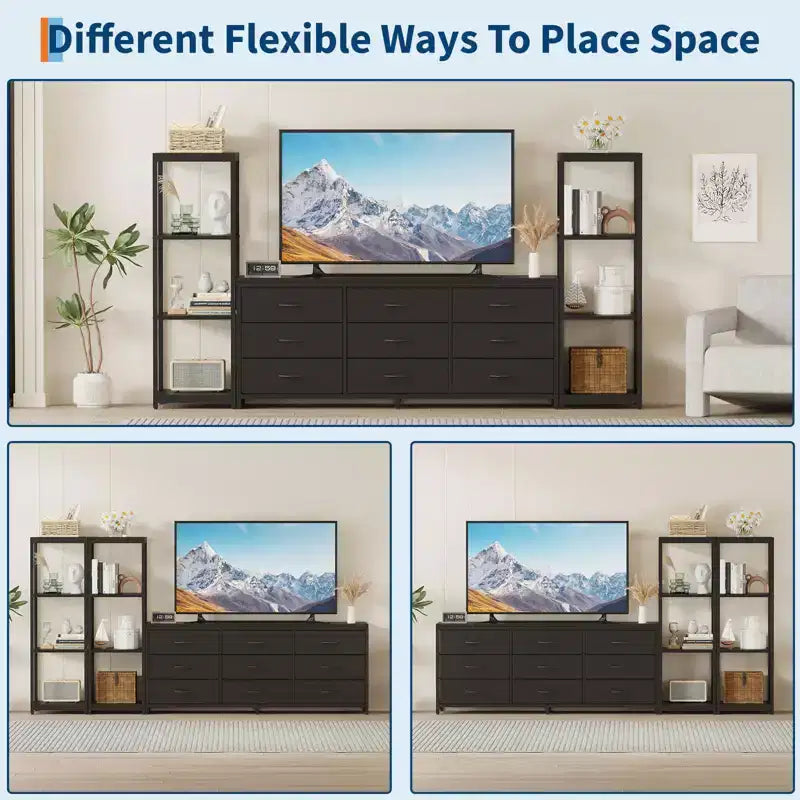 COZONY TV Stand Entertainment Center with 9 Fabric Drawers & Industrial Shelves for TVs up to 75 Inches