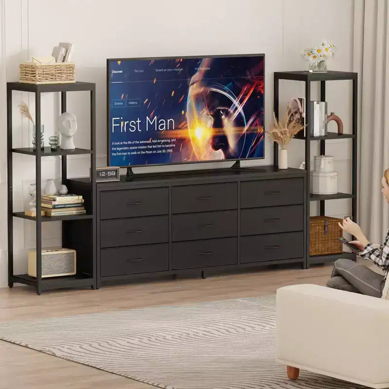 COZONY TV Stand Entertainment Center with 9 Fabric Drawers & Industrial Shelves for TVs up to 75 Inches