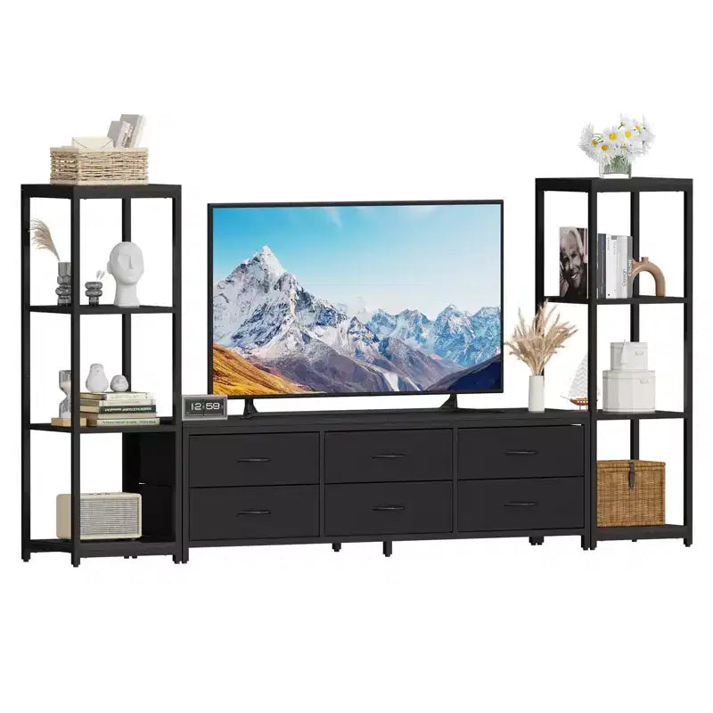 COZONY TV Stand Entertainment Center with 9 Fabric Drawers & Industrial Shelves for TVs up to 75 Inches