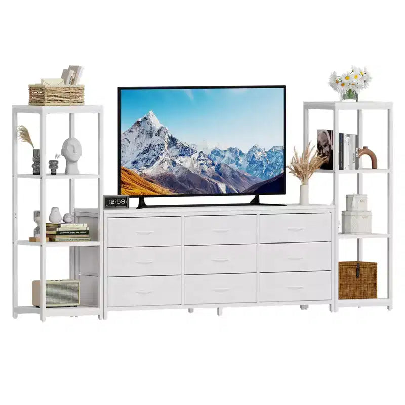 COZONY TV Stand Entertainment Center with 9 Fabric Drawers & Industrial Shelves for TVs up to 75 Inches
