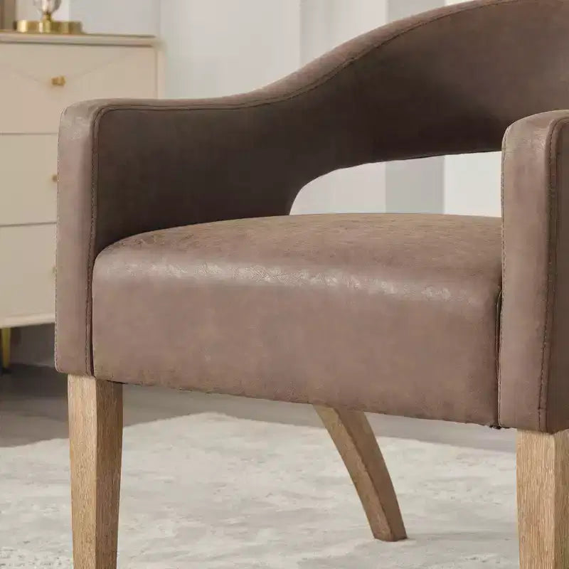 TUYOHW 25.79 Modern Barrel Accent Chair,Lounge Chair with Open Back,Weathered Wood Legs,Upholstered Dining Chair for Kitchen,Living Room,Club
