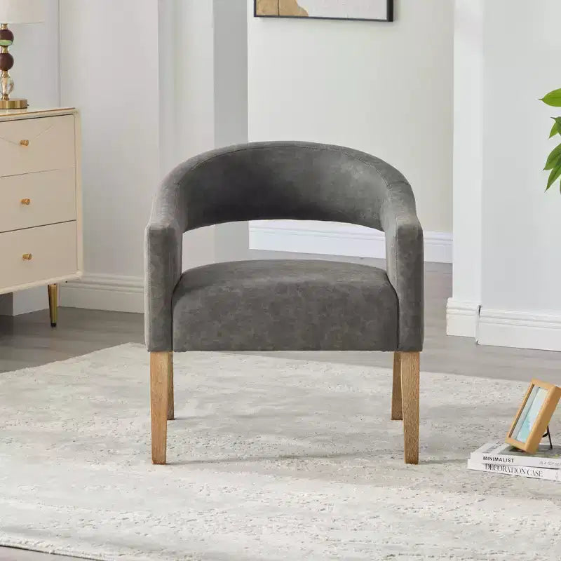 TUYOHW 25.79 Modern Barrel Accent Chair,Lounge Chair with Open Back,Weathered Wood Legs,Upholstered Dining Chair for Kitchen,Living Room,Club