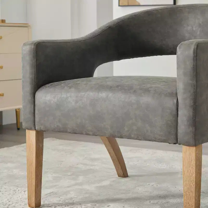 TUYOHW 25.79 Modern Barrel Accent Chair,Lounge Chair with Open Back,Weathered Wood Legs,Upholstered Dining Chair for Kitchen,Living Room,Club