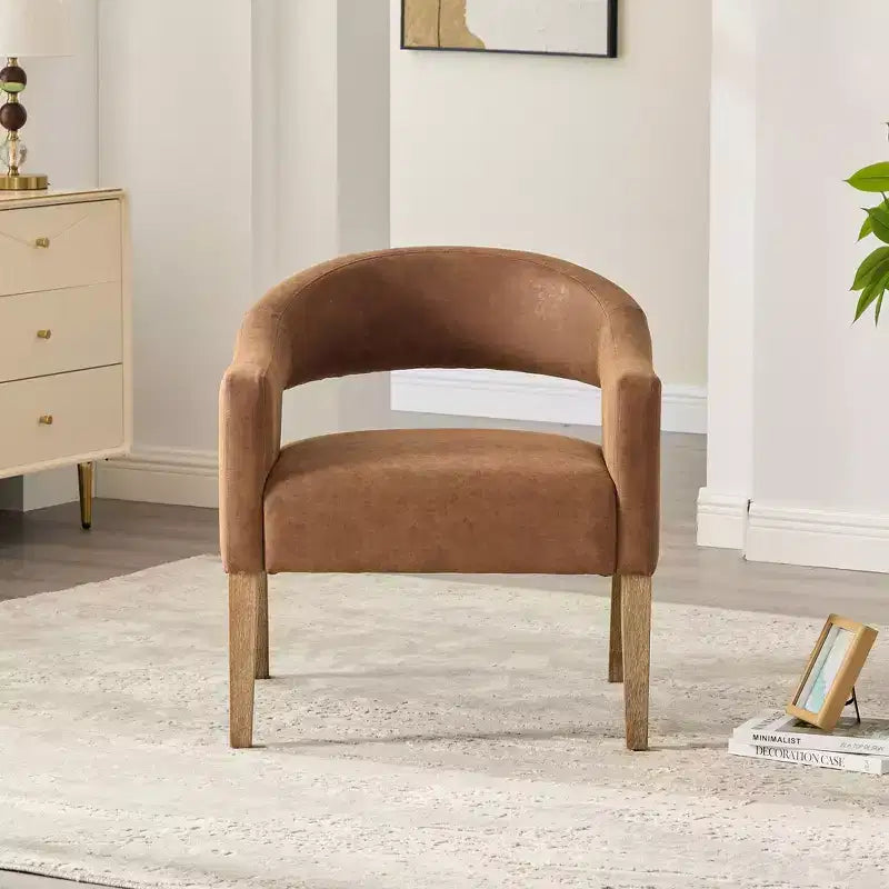 TUYOHW 25.79 Modern Barrel Accent Chair,Lounge Chair with Open Back,Weathered Wood Legs,Upholstered Dining Chair for Kitchen,Living Room,Club