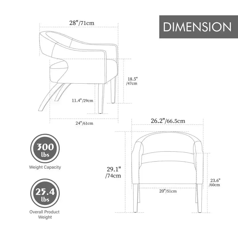 TUYOHW 25.79 Modern Barrel Accent Chair,Lounge Chair with Open Back,Weathered Wood Legs,Upholstered Dining Chair for Kitchen,Living Room,Club