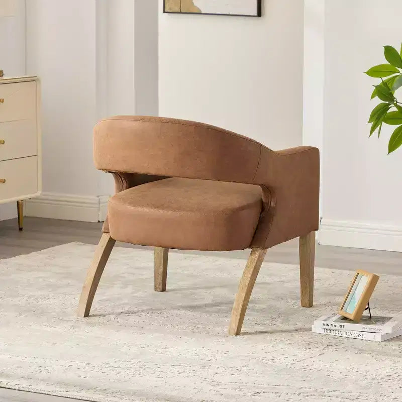 TUYOHW 25.79 Modern Barrel Accent Chair,Lounge Chair with Open Back,Weathered Wood Legs,Upholstered Dining Chair for Kitchen,Living Room,Club