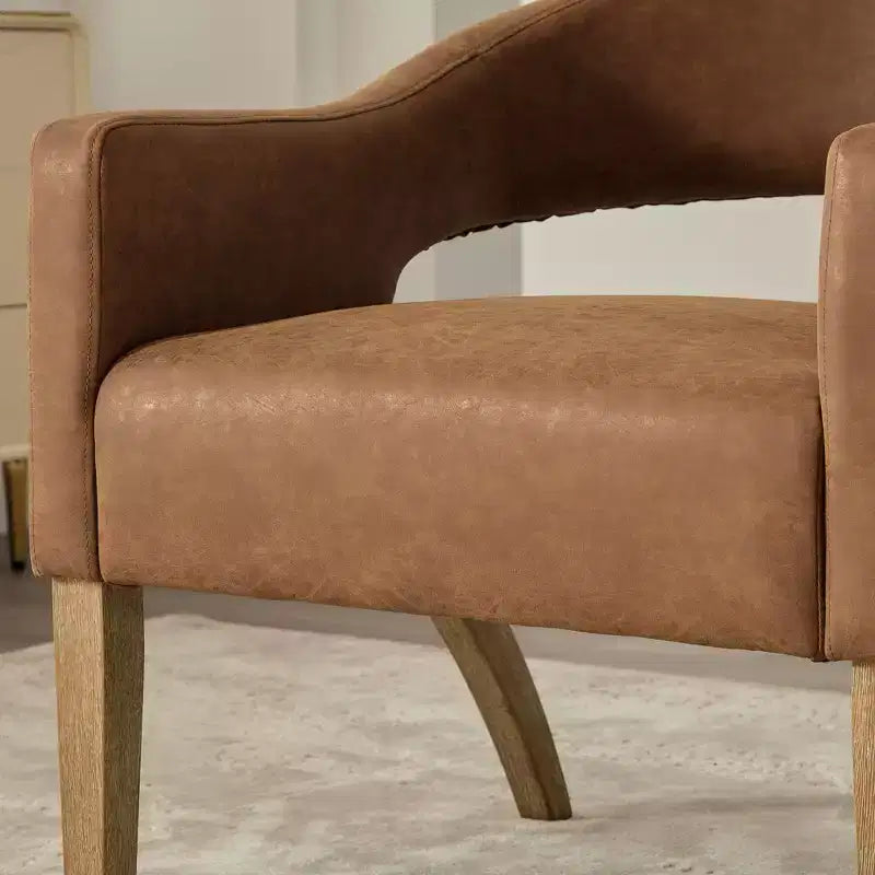 TUYOHW 25.79 Modern Barrel Accent Chair,Lounge Chair with Open Back,Weathered Wood Legs,Upholstered Dining Chair for Kitchen,Living Room,Club