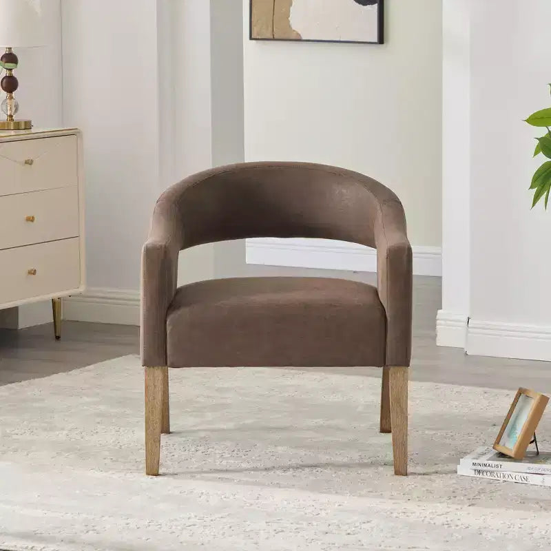 TUYOHW 25.79 Modern Barrel Accent Chair,Lounge Chair with Open Back,Weathered Wood Legs,Upholstered Dining Chair for Kitchen,Living Room,Club