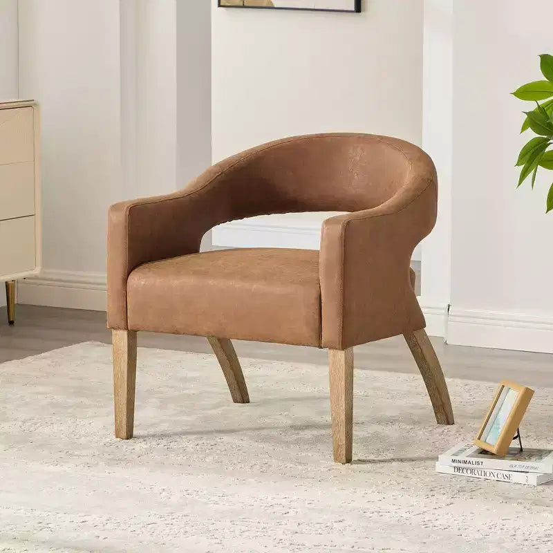 TUYOHW 25.79 Modern Barrel Accent Chair,Lounge Chair with Open Back,Weathered Wood Legs,Upholstered Dining Chair for Kitchen,Living Room,Club