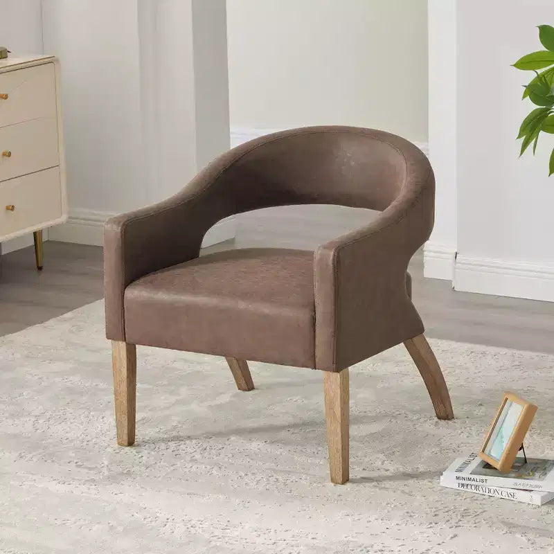 TUYOHW 25.79 Modern Barrel Accent Chair,Lounge Chair with Open Back,Weathered Wood Legs,Upholstered Dining Chair for Kitchen,Living Room,Club