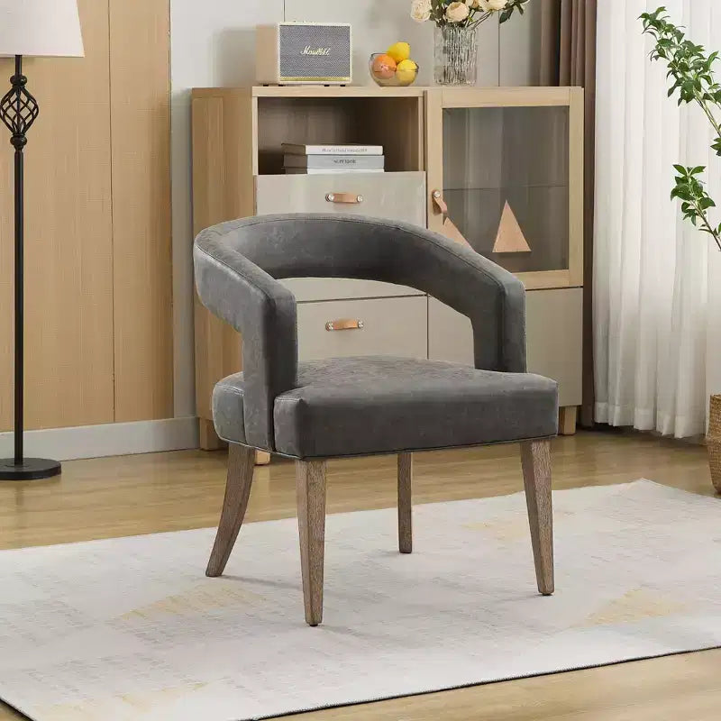 TUYOHW 25.79 Modern Barrel Accent Chair,Lounge Chair with Open Back,Weathered Wood Legs,Upholstered Dining Chair for Kitchen,Living Room,Club