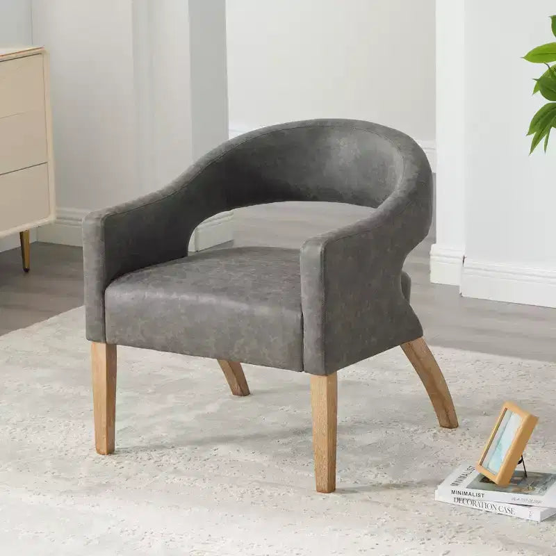 TUYOHW 25.79 Modern Barrel Accent Chair,Lounge Chair with Open Back,Weathered Wood Legs,Upholstered Dining Chair for Kitchen,Living Room,Club