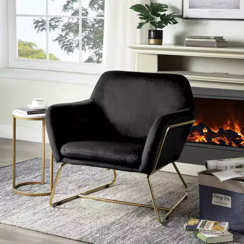 TUYOHW 29.5 Velvet Accent Chair,Lounge Armchair with Golden Metal Base,Full Foam Cushion,Upholstered Chair for Living Room,Bedroom,Office
