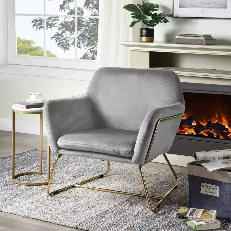 TUYOHW 29.5 Velvet Accent Chair,Lounge Armchair with Golden Metal Base,Full Foam Cushion,Upholstered Chair for Living Room,Bedroom,Office