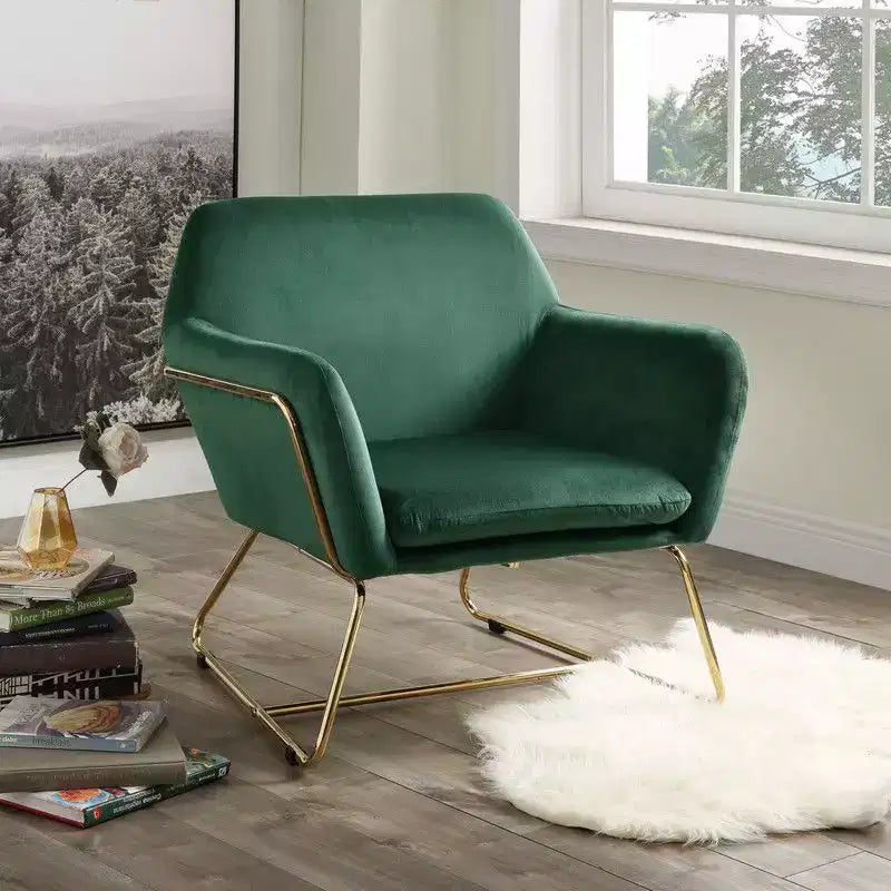 TUYOHW 29.5 Velvet Accent Chair,Lounge Armchair with Golden Metal Base,Full Foam Cushion,Upholstered Chair for Living Room,Bedroom,Office