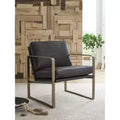 Signature Design by Ashley Bradett Accent Chair, Dark Brown Top Grain Leather, Goldtone Metal Frame, Modern Living Room Accent Chair