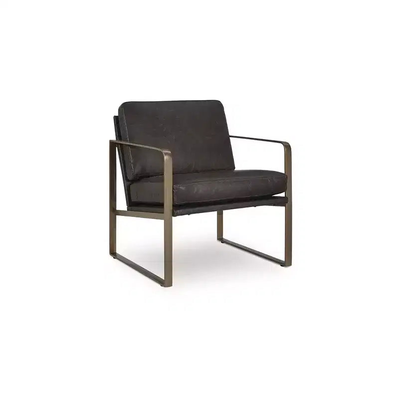 Signature Design by Ashley Bradett Accent Chair, Dark Brown Top Grain Leather, Goldtone Metal Frame, Modern Living Room Accent Chair