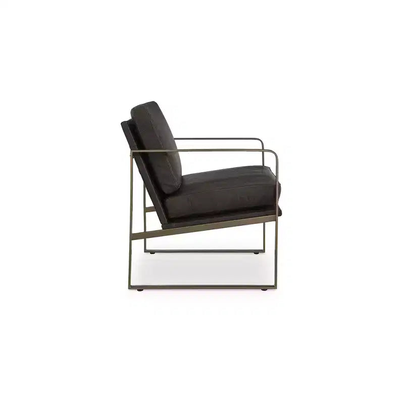 Signature Design by Ashley Bradett Accent Chair, Dark Brown Top Grain Leather, Goldtone Metal Frame, Modern Living Room Accent Chair