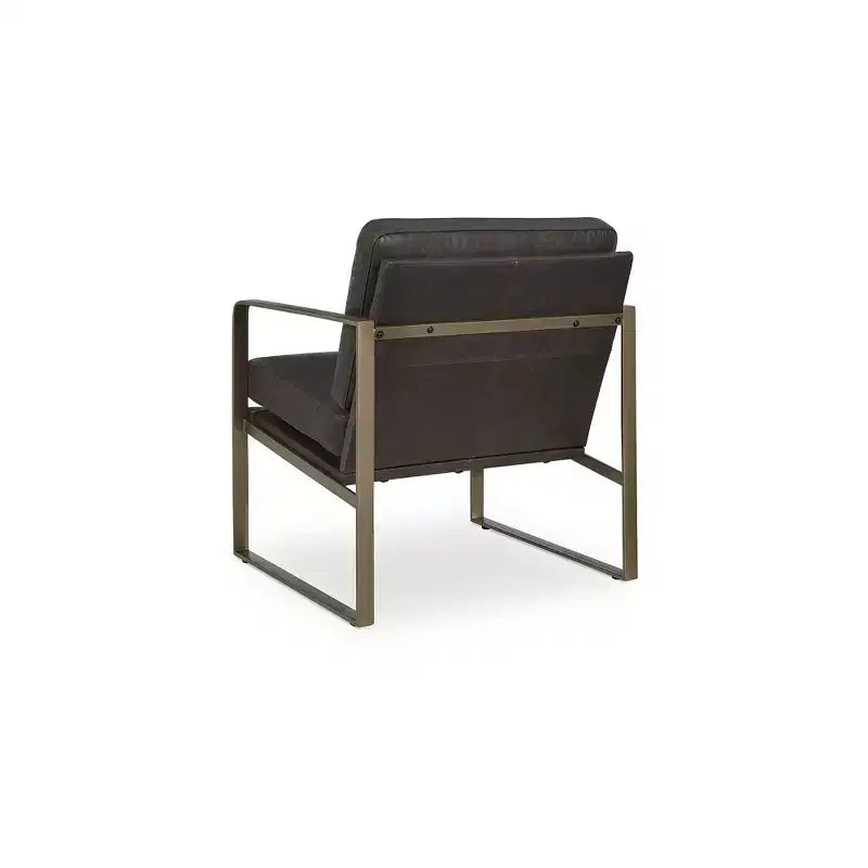Signature Design by Ashley Bradett Accent Chair, Dark Brown Top Grain Leather, Goldtone Metal Frame, Modern Living Room Accent Chair