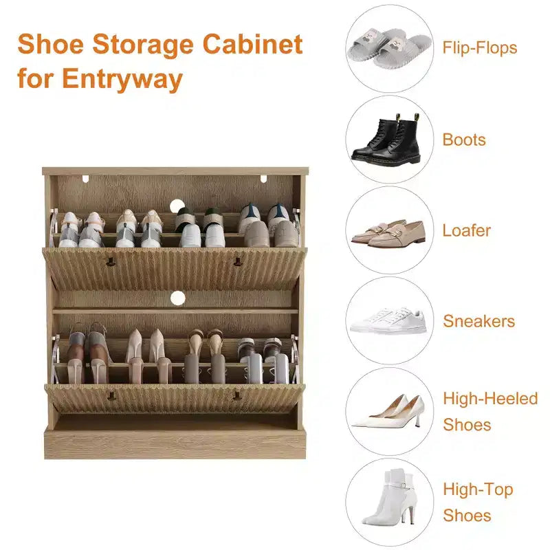 Shoe Cabinet with 4 Flip Drawers, Fluted Narrow Storage Cabinet with Adjustable Shelves, Modern Freestanding Shoe Organizer for Entryway, Hallway
