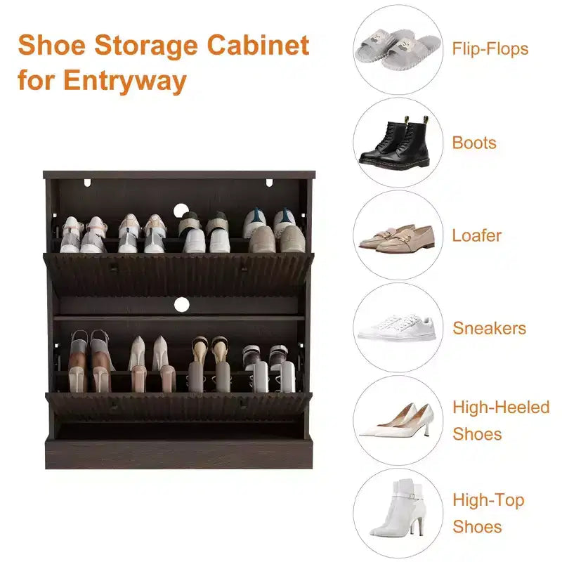 Shoe Cabinet with 4 Flip Drawers, Fluted Narrow Storage Cabinet with Adjustable Shelves, Modern Freestanding Shoe Organizer for Entryway, Hallway