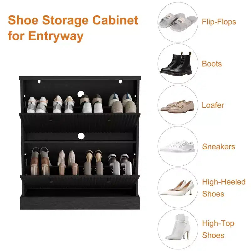 Shoe Cabinet with 4 Flip Drawers, Fluted Narrow Storage Cabinet with Adjustable Shelves, Modern Freestanding Shoe Organizer for Entryway, Hallway