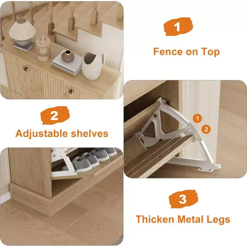 Shoe Cabinet with 4 Flip Drawers, Fluted Narrow Storage Cabinet with Adjustable Shelves, Modern Freestanding Shoe Organizer for Entryway, Hallway